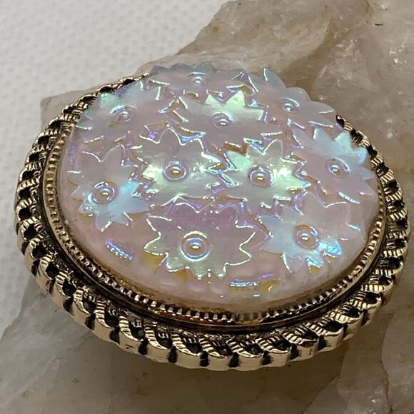 Vintage Western Germany Gold Tone Light Pink Iridescent Star Scarf Clip - Picture 4 of 9